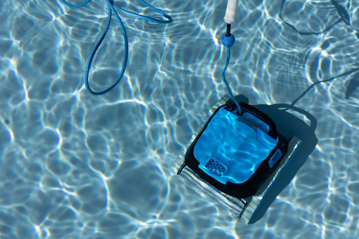 Robotic pool cleaner at work
